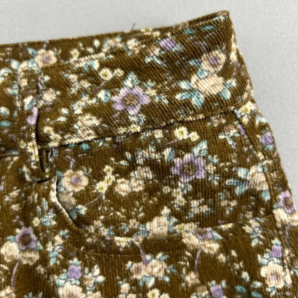 Polagram Corduroy Pants Womens XL Multi Ditsy Floral Cotton Wide Leg High Rise